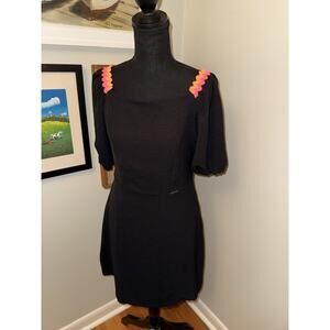 NEW Onca Preta Black Puff Sleeve Dress Neon Shoulder Detail Size Medium